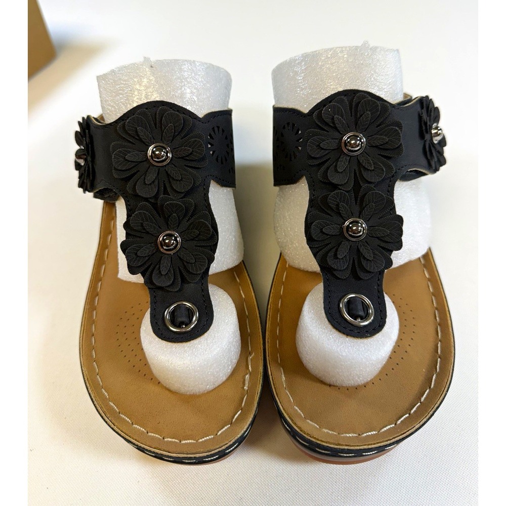 Womens Orthopedic Wedge Sandals Floral Laser Cut Comfort Slides Black EU 36 US 6